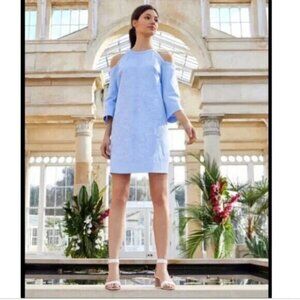 BNWT Ted Baker London Jettas Cut Out Cold Shoulder Dress Baby Blue